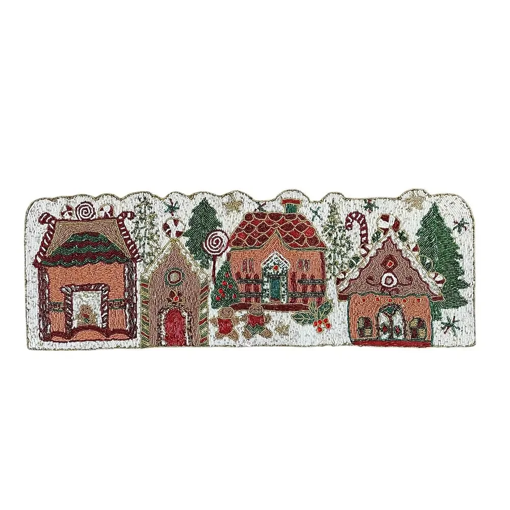 Rachel Zoe Gingerbread Man House Christmas Beaded Table Runner Centerpiece